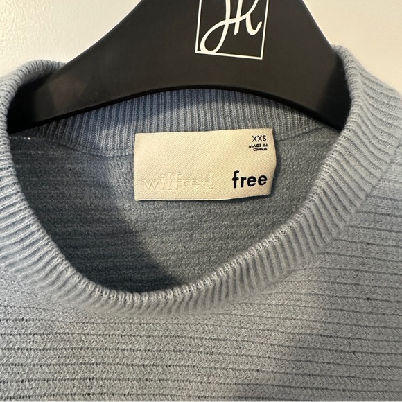 Wilfred Free Aritzia Blue Ribbed Cropped Sweater Wool Blend Size XXS Women’s - Picture 7 of 9